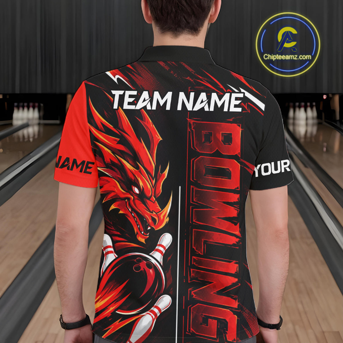Custom Black And Red Dragon Bowling Polo & 1/4 Zip Shirts For Men, Dragon Bowling Team Shirts NBT1094
