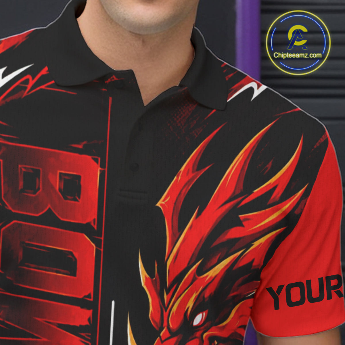 Custom Black And Red Dragon Bowling Polo & 1/4 Zip Shirts For Men, Dragon Bowling Team Shirts NBT1094