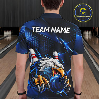 Blue Camo Eagle Bowling Shirts For Men Custom Patriotic Team League Bowling Jerseys NBT1095