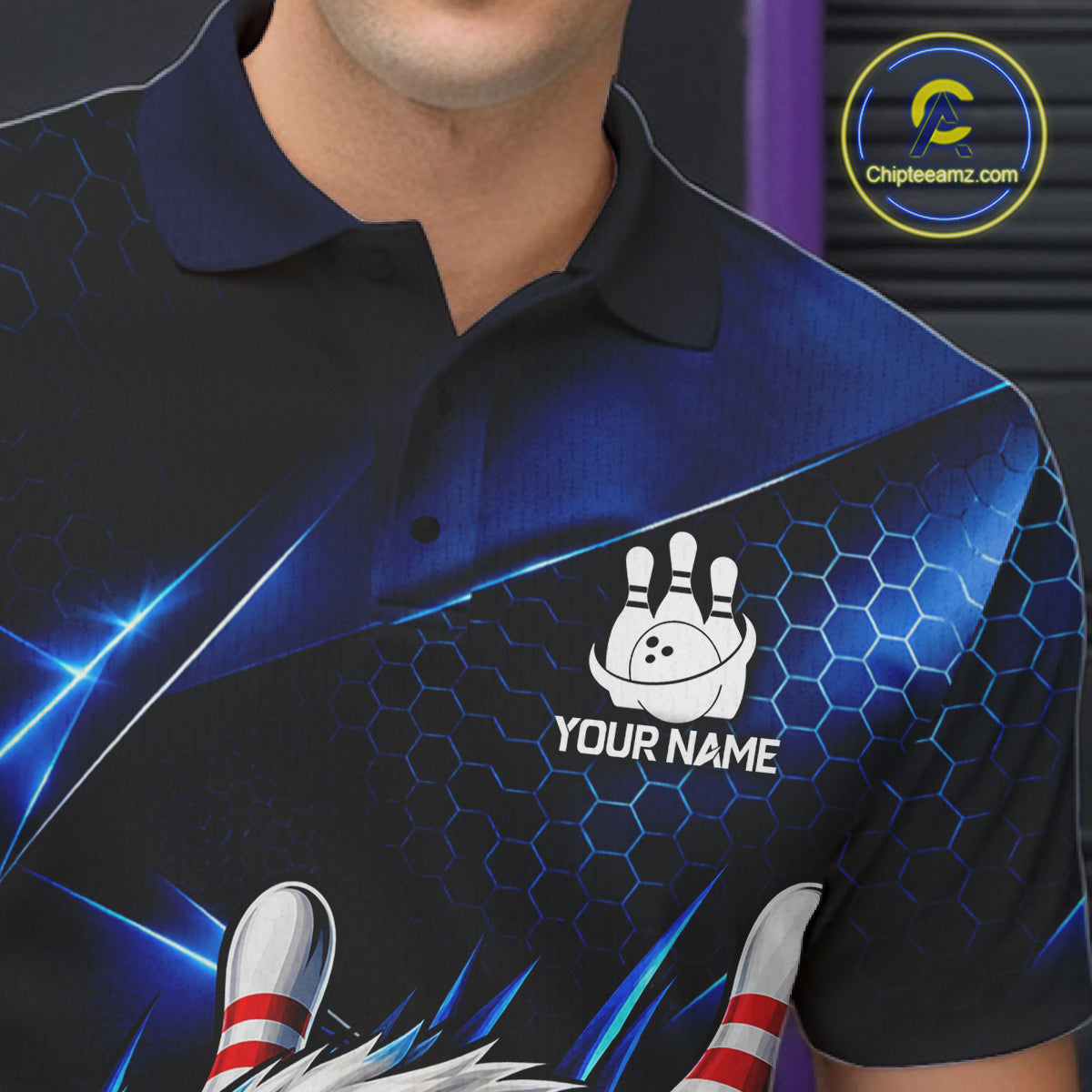 Blue Camo Eagle Bowling Shirts For Men Custom Patriotic Team League Bowling Jerseys NBT1095