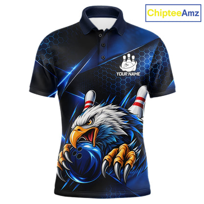 Blue Camo Eagle Bowling Shirts For Men Custom Patriotic Team League Bowling Jerseys NBT1095