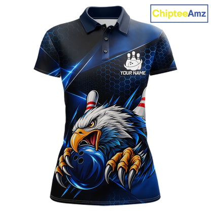 Blue Camo Eagle Bowling Shirts For Women Custom Patriotic Team League Bowling Jerseys NBT1095