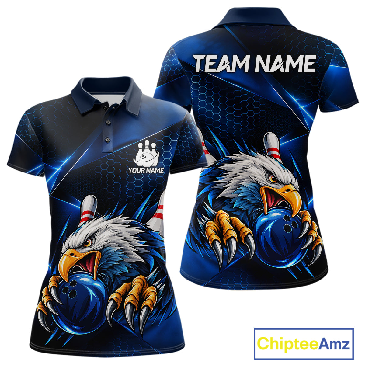 Blue Camo Eagle Bowling Shirts For Women Custom Patriotic Team League Bowling Jerseys NBT1095