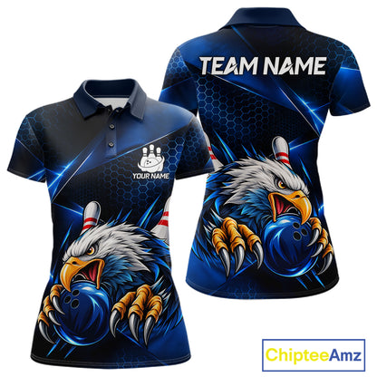 Blue Camo Eagle Bowling Shirts For Women Custom Patriotic Team League Bowling Jerseys NBT1095