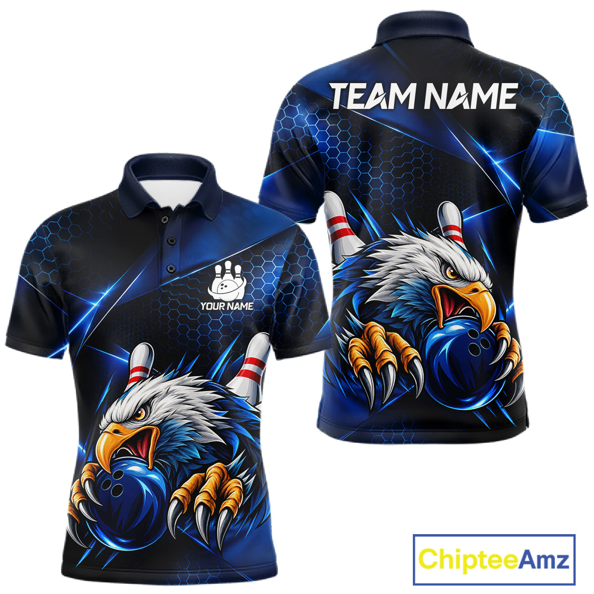 Blue Camo Eagle Bowling Shirts For Men Custom Patriotic Team League Bowling Jerseys NBT1095