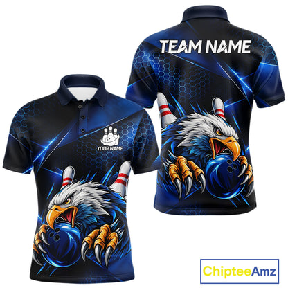 Blue Camo Eagle Bowling Shirts For Men Custom Patriotic Team League Bowling Jerseys NBT1095