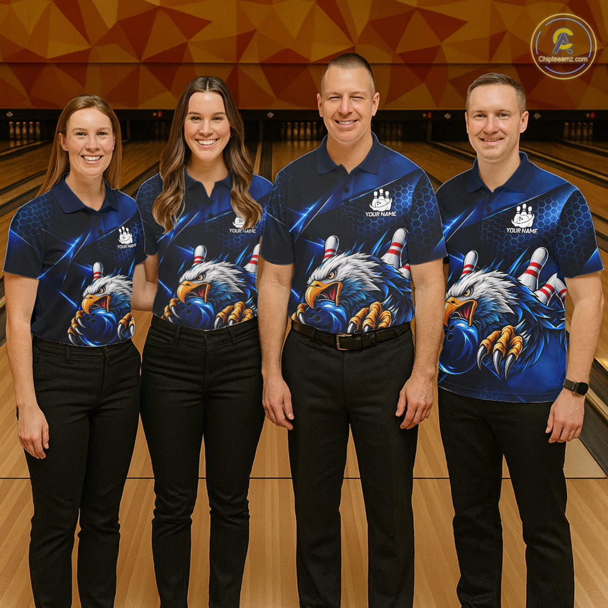 Blue Camo Eagle Bowling Shirts For Men Custom Patriotic Team League Bowling Jerseys NBT1095