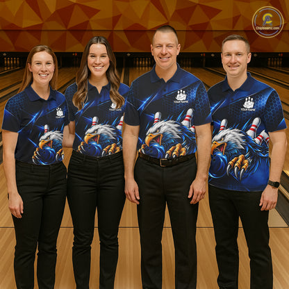 Blue Camo Eagle Bowling Shirts For Men Custom Patriotic Team League Bowling Jerseys NBT1095