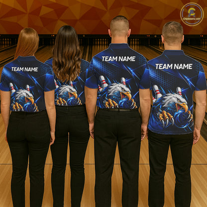 Blue Camo Eagle Bowling Shirts For Men Custom Patriotic Team League Bowling Jerseys NBT1095