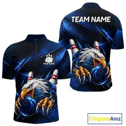 Blue Camo Eagle Bowling Shirts For Men Custom Patriotic Team League Bowling Jerseys NBT1095