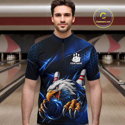 Blue Camo Eagle Bowling Shirts For Men Custom Patriotic Team League Bowling Jerseys NBT1095