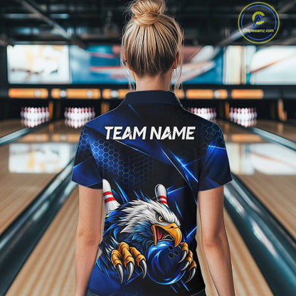 Blue Camo Eagle Bowling Shirts For Women Custom Patriotic Team League Bowling Jerseys NBT1095