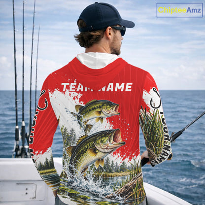 Custom Largemouth Bass Fishing Performance Long Sleeve Hooded Fishing Shirt, Bass Fishing Jerseys NBT1225