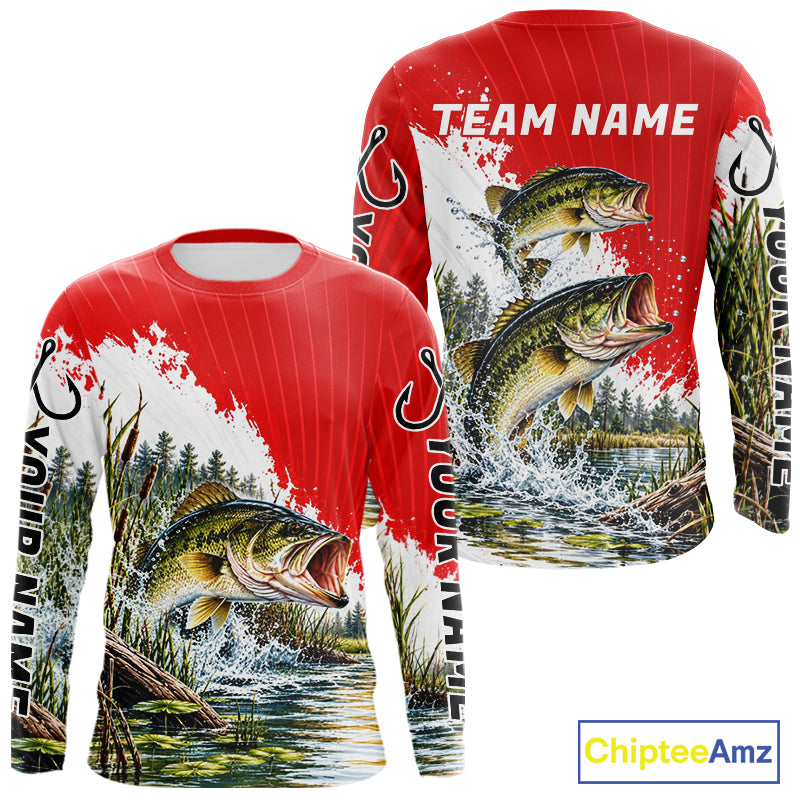Custom Largemouth Bass Fishing Performance Long Sleeve Fishing Shirt, Bass Fishing Jerseys NBT1225