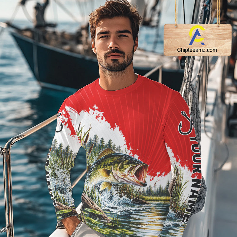 Custom Largemouth Bass Fishing Performance Long Sleeve Fishing Shirt, Bass Fishing Jerseys NBT1225