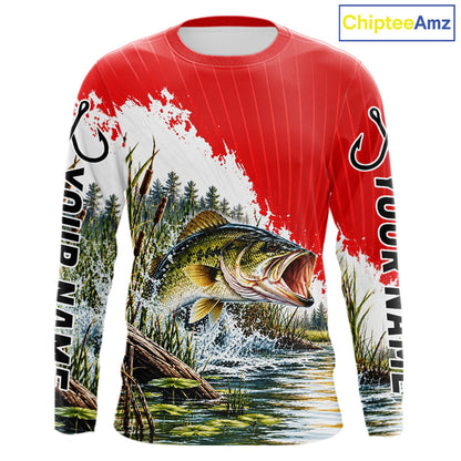 Custom Largemouth Bass Fishing Performance Long Sleeve Fishing Shirt, Bass Fishing Jerseys NBT1225
