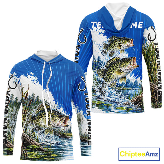 Custom Crappie Fishing Performance Long Sleeve Hooded Fishing Shirt, Crappie Fishing Jerseys NBT1226