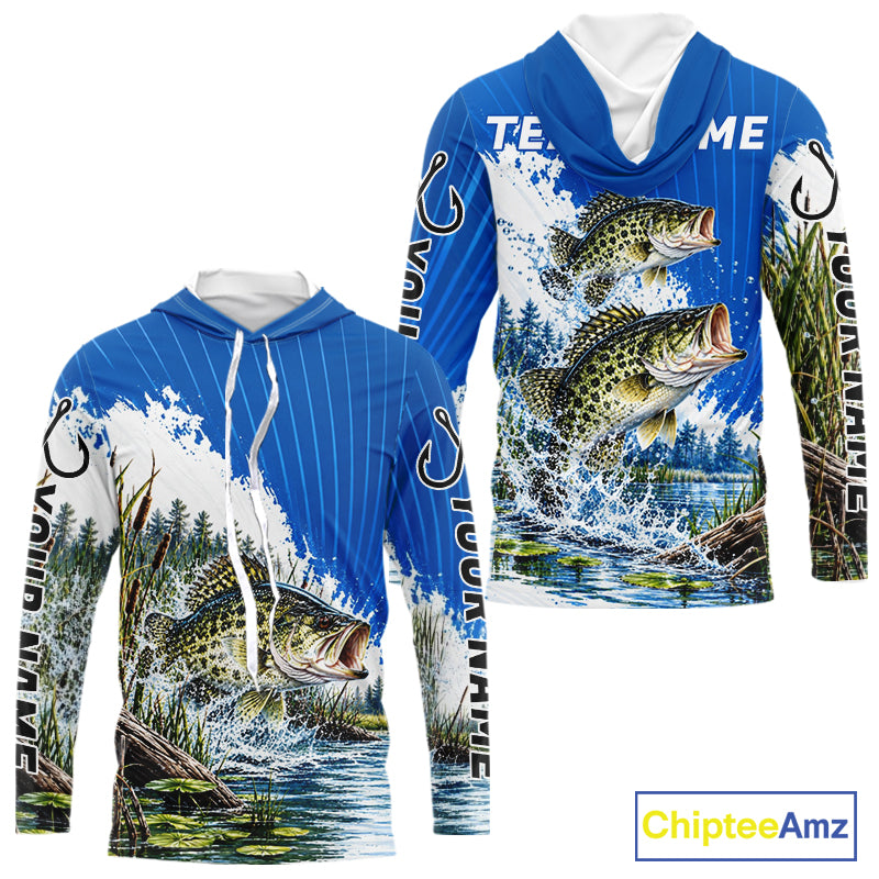 Custom Crappie Fishing Performance Long Sleeve Hooded Fishing Shirt, Crappie Fishing Jerseys NBT1226