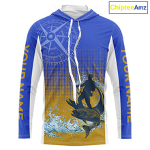 Load image into Gallery viewer, Trout Fishing Shirts Long Sleeve Fisherman Compass Blue And Yellow, Trout Fly Fishing Jerseys NBT389