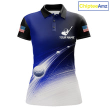 Load image into Gallery viewer, Blue Golf Ball Pattern American Flag Womens Golf Polo Shirts, Team Golf Shirts Golf Gifts NBT870