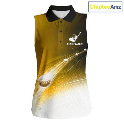 Black Gold Golf Ball Pattern American Flag Womens Sleeveless Tournament Golf Polo Shirts, Team Golf Shirts Golf Gifts NBT871