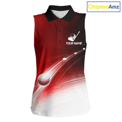 Red Ball Pattern American Flag Womens Sleeveless Tournament Golf Polo Shirts, Team Golf Shirts Golf Gifts NBT872