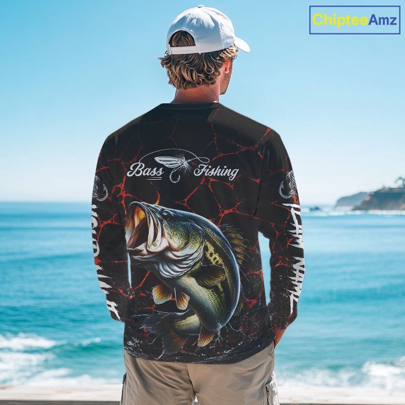 Personalized Bass Fishing Jerseys, Bass Fishing Camo Long Sleeve Fishing Tournament Shirts NBT873