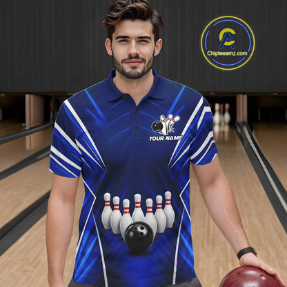 Custom Blue Bowling Jersey Bowling Team Shirts For Men Bowling League Polo & 1/4 Zip Shirt NBT1101