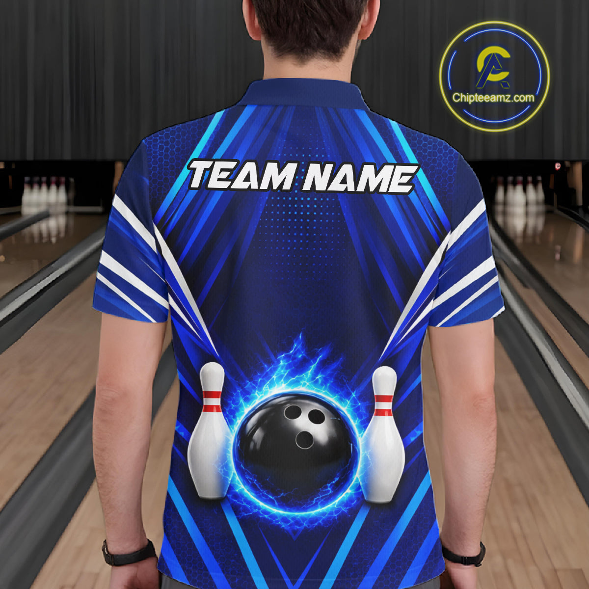 Custom Blue Bowling Jersey Bowling Team Shirts For Men Bowling League Polo & 1/4 Zip Shirt NBT1101