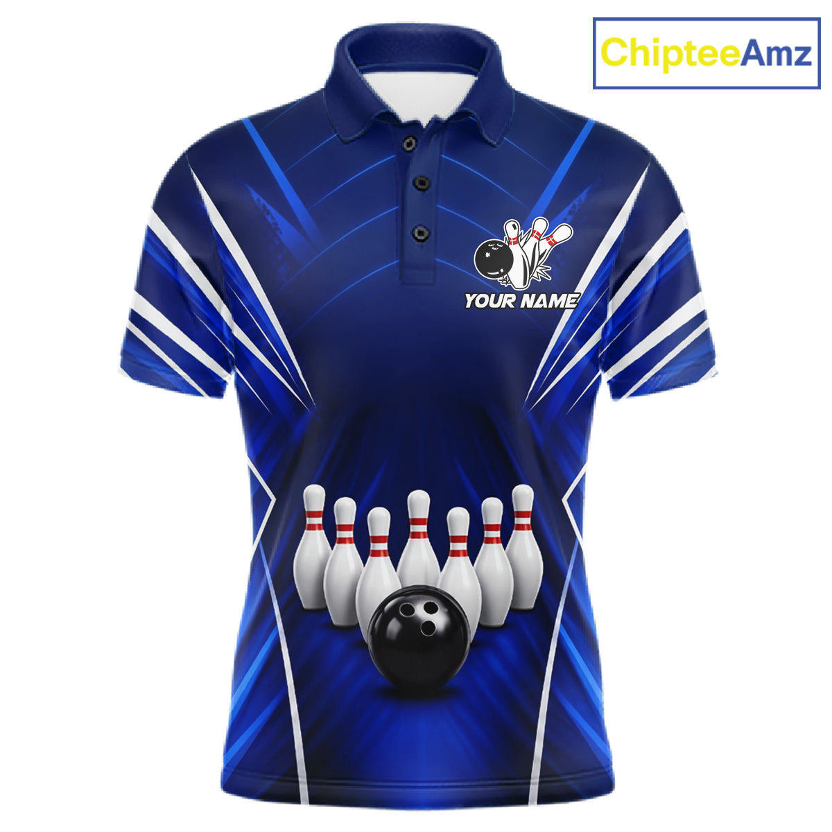 Custom Blue Bowling Jersey Bowling Team Shirts For Men Bowling League Polo & 1/4 Zip Shirt NBT1101
