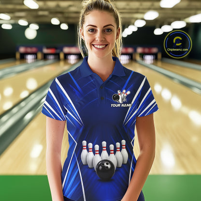 Custom Blue Bowling Jersey Bowling Team Shirts For Women Bowling League Polo & 1/4 Zip Shirt NBT1101