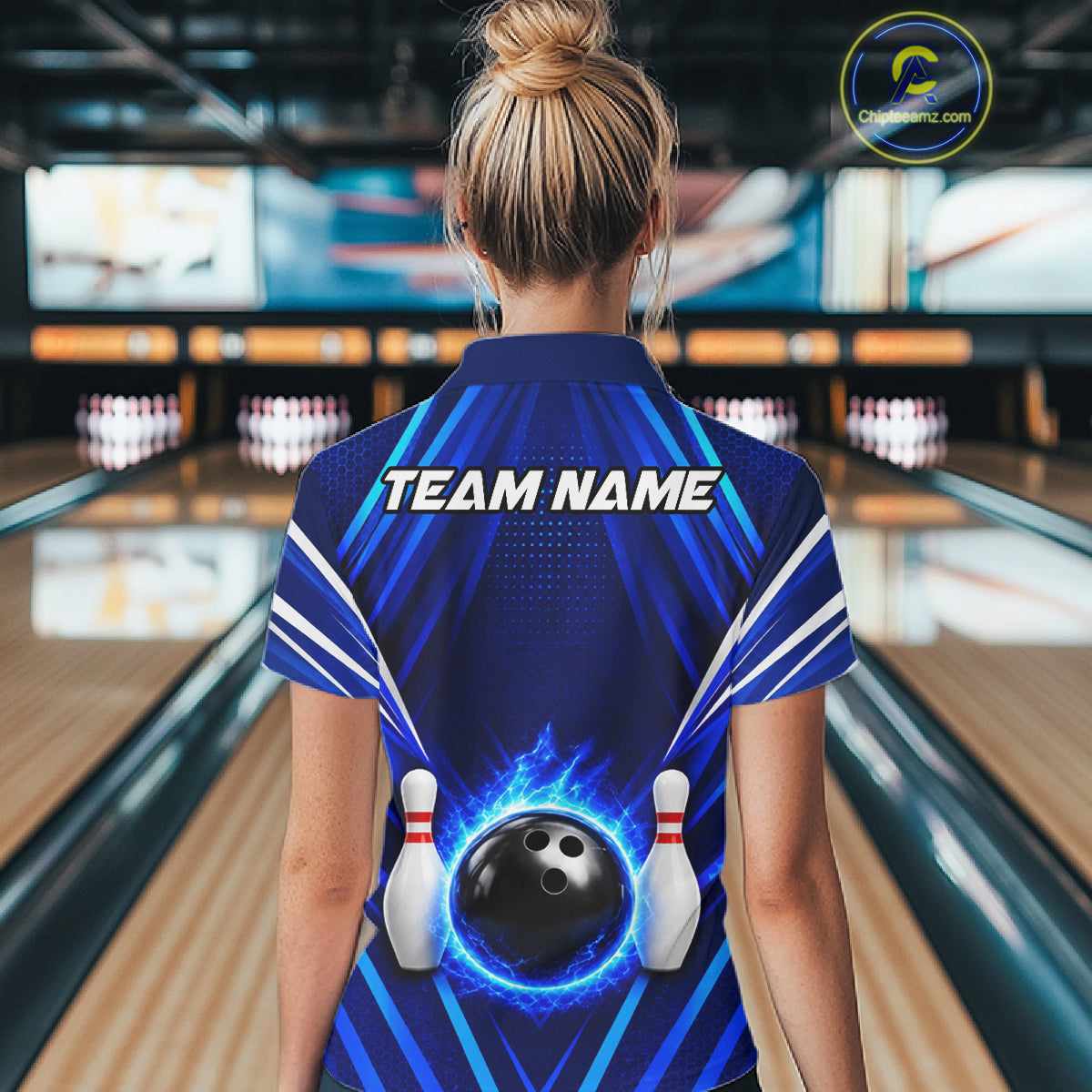Custom Blue Bowling Jersey Bowling Team Shirts For Women Bowling League Polo & 1/4 Zip Shirt NBT1101