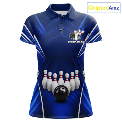 Custom Blue Bowling Jersey Bowling Team Shirts For Women Bowling League Polo & 1/4 Zip Shirt NBT1101