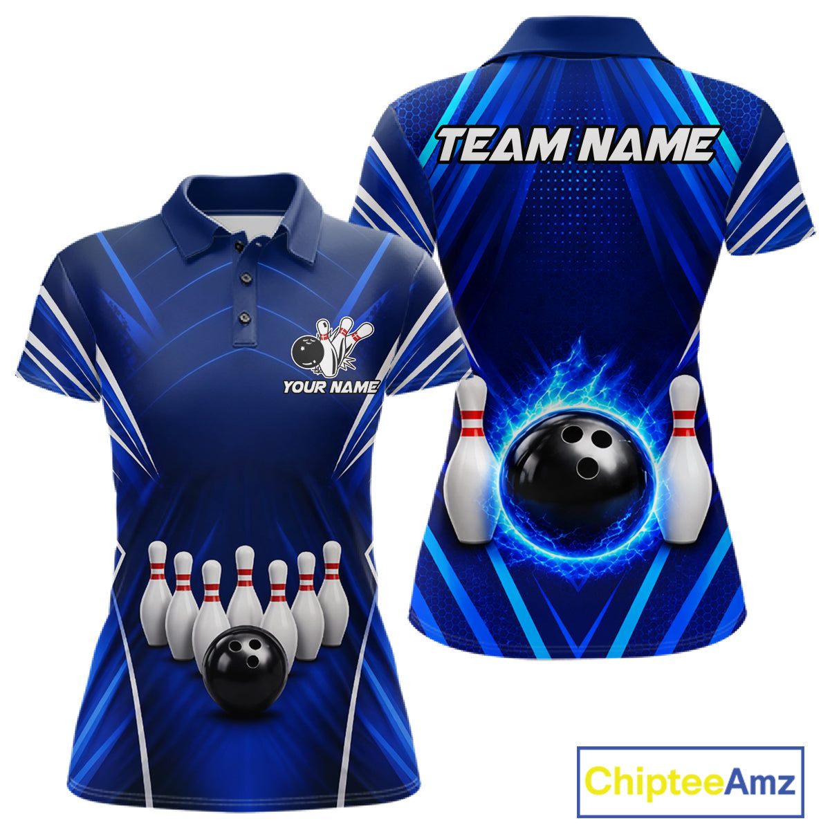 Custom Blue Bowling Jersey Bowling Team Shirts For Women Bowling League Polo & 1/4 Zip Shirt NBT1101