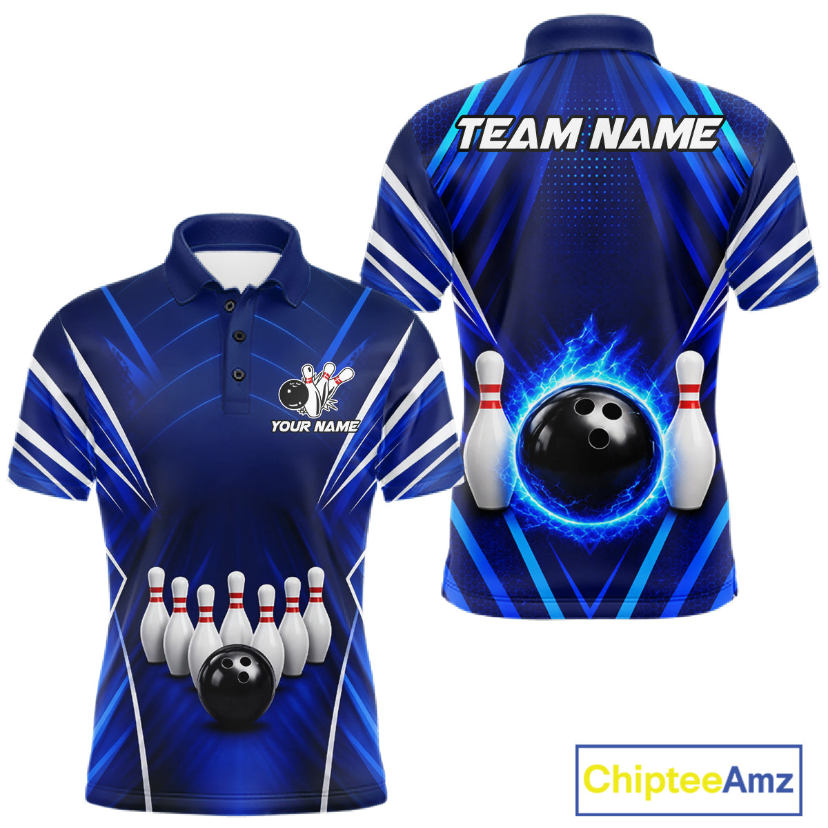 Custom Blue Bowling Jersey Bowling Team Shirts For Men Bowling League Polo & 1/4 Zip Shirt NBT1101