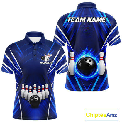 Custom Blue Bowling Jersey Bowling Team Shirts For Men Bowling League Polo & 1/4 Zip Shirt NBT1101