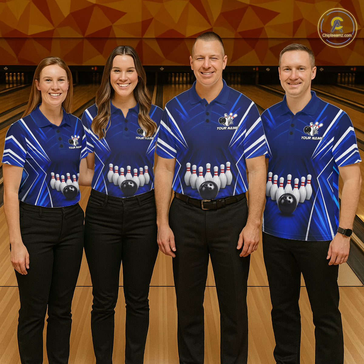Custom Blue Bowling Jersey Bowling Team Shirts For Men Bowling League Polo & 1/4 Zip Shirt NBT1101