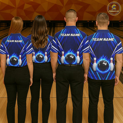 Custom Blue Bowling Jersey Bowling Team Shirts For Men Bowling League Polo & 1/4 Zip Shirt NBT1101