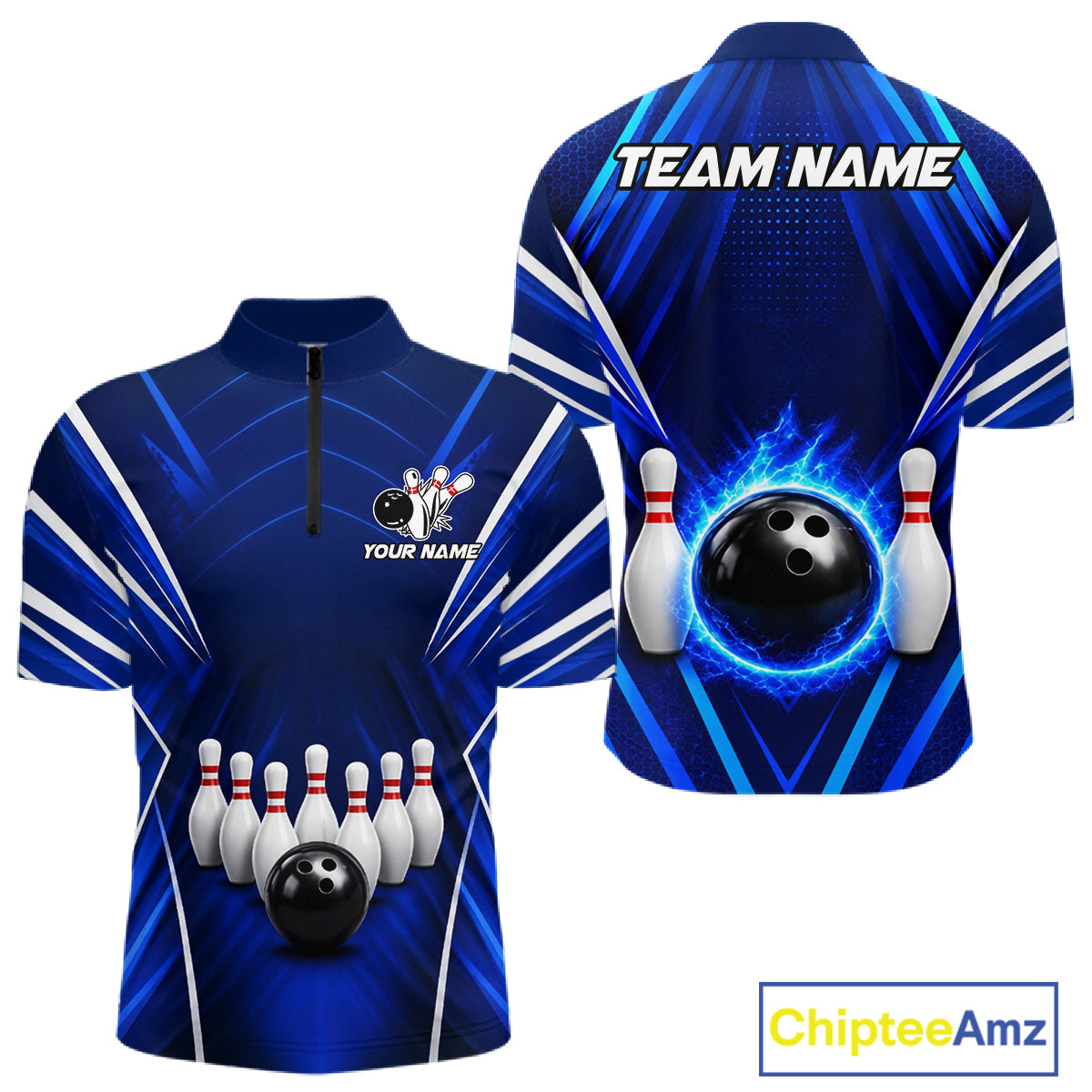 Custom Blue Bowling Jersey Bowling Team Shirts For Men Bowling League Polo & 1/4 Zip Shirt NBT1101