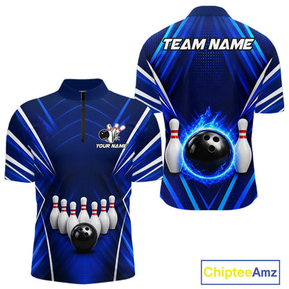 Custom Blue Bowling Jersey Bowling Team Shirts For Men Bowling League Polo & 1/4 Zip Shirt NBT1101