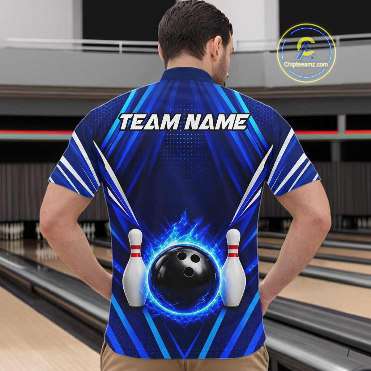 Custom Blue Bowling Jersey Bowling Team Shirts For Men Bowling League Polo & 1/4 Zip Shirt NBT1101