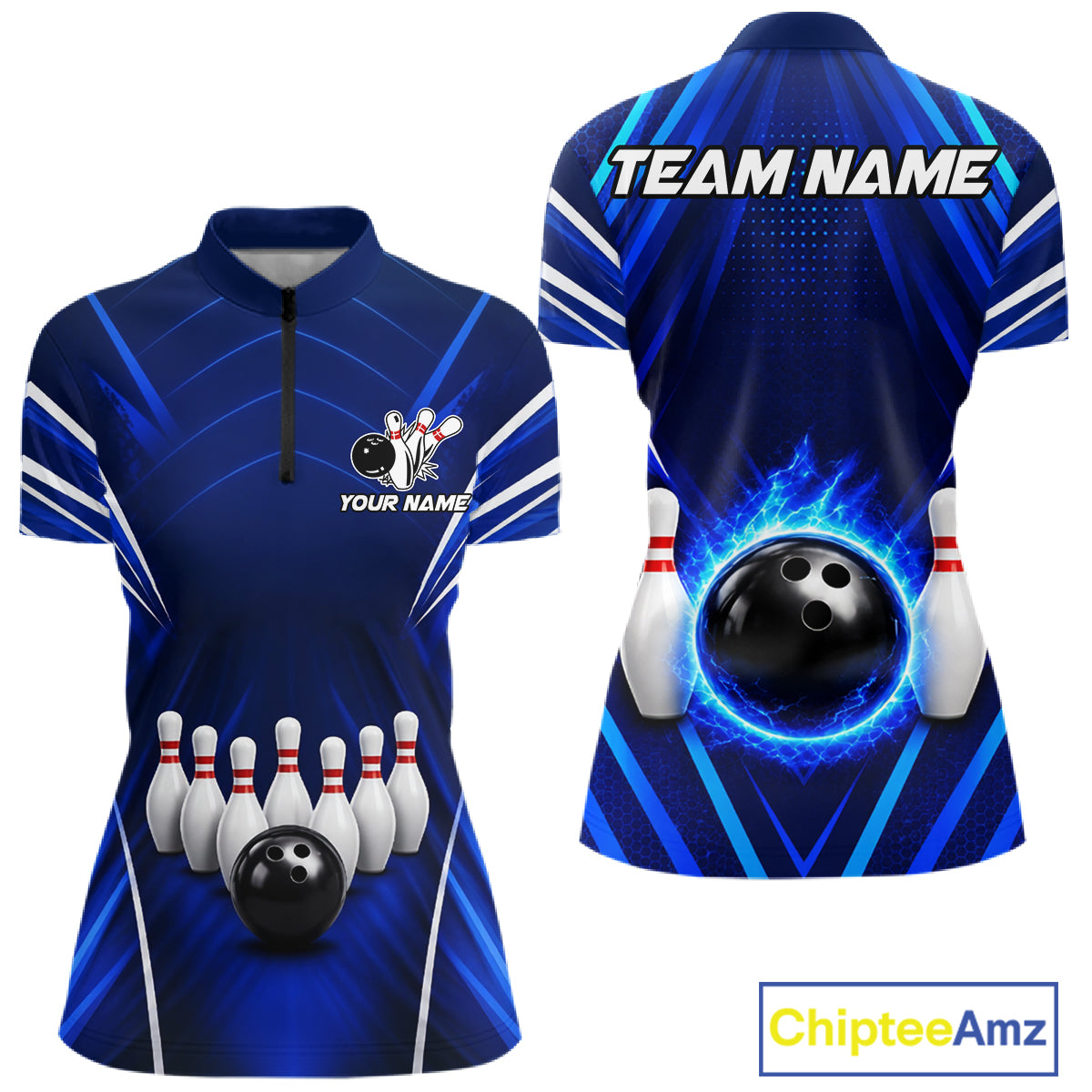 Custom Blue Bowling Jersey Bowling Team Shirts For Women Bowling League Polo & 1/4 Zip Shirt NBT1101