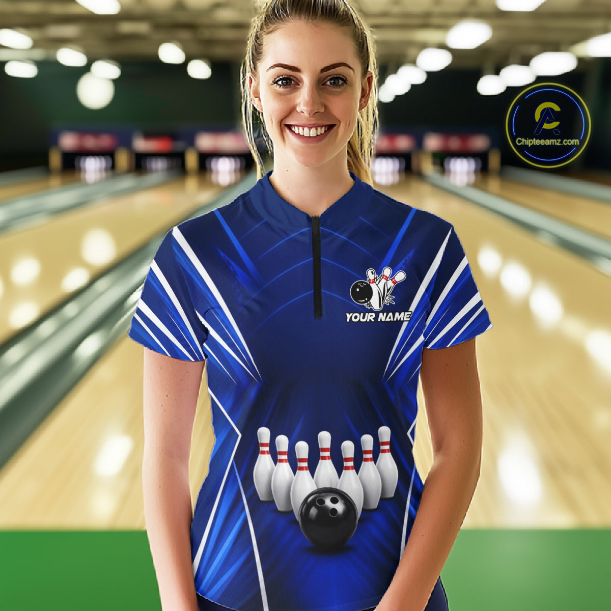 Custom Blue Bowling Jersey Bowling Team Shirts For Women Bowling League Polo & 1/4 Zip Shirt NBT1101