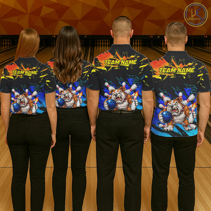 Custom Blue Yellow Funny Bulldog Bowling Team Shirt Bowling Jersey Polo & 1/4 Zip For Men NBT1234