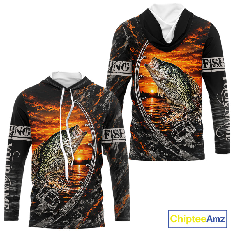 Black And Sunset Camo Custom Crappie Hooded Fishing Team Shirts, Crappie Fishing Jerseys NBT1241