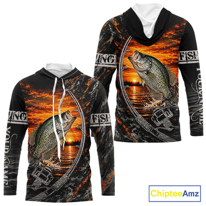 Black And Sunset Camo Custom Crappie Hooded Fishing Team Shirts, Crappie Fishing Jerseys NBT1241