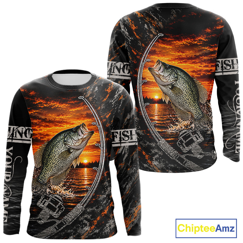 Black And Sunset Camo Custom Crappie Fishing Team Shirts, Crappie Fishing Jerseys NBT1241