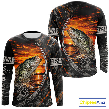 Black And Sunset Camo Custom Crappie Fishing Team Shirts, Crappie Fishing Jerseys NBT1241