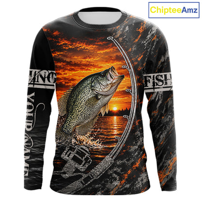 Black And Sunset Camo Custom Crappie Fishing Team Shirts, Crappie Fishing Jerseys NBT1241