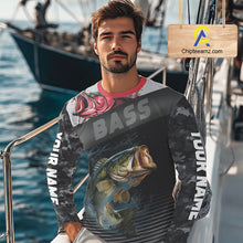Load image into Gallery viewer, Personalized Largemouth Bass Fishing Long Sleeve Black Camo Shirts, Bass Fishing League Jerseys NBT345